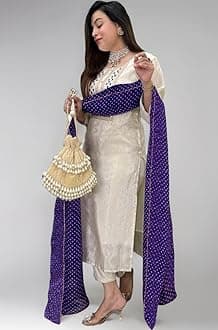 GoSriKi Women's Silk Blend Straight Embroidered Kurta with Pant & Dupatta