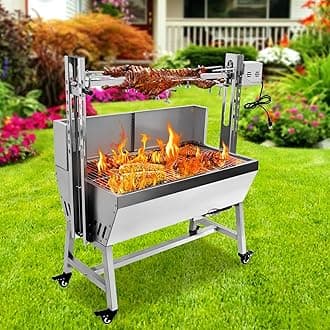 37" Electric Rotisserie Grill, Pig Lamb Spit Roaster Stand With 132 Lbs Capacity and Adjustable Height, BBQ Charcoal Grill Kit Stainless Steel for Outdoor Party Camping