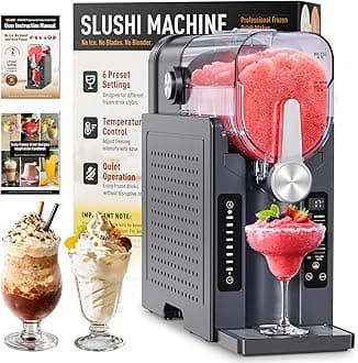 - BKPPM Slushie Machine: No Ice Needed Slushy Machine for Home, 6 Preset, Real-Time Temp Display, Auto-Clean | Frozen Margaritas, Cocktails, Frappés, Ice Cream, Smoothies, Milkshakes,Summer Parties