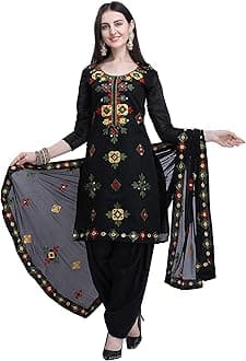EthnicJunction Women's Chanderi Cotton Embroidered And Mirror Work Unstitched Salwar Suit Material