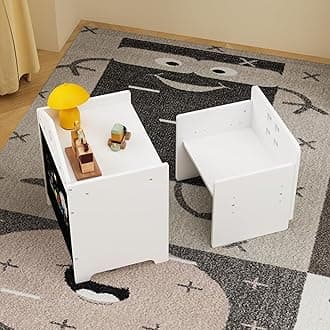 Toddler Table and Chair Set - Adjustable Height Wooden Weaning Table with Blackboard - Kids Activity Furniture for Eating Drawing Reading Ages 1-3