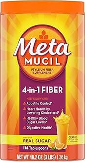 Metamucil 4-in-1 Psyllium Husk GLP-1 Friendly Fiber Supplement, Real Sugar, 114 tablespoons, Orange Flavored, Daily Fiber Powder for Digestive Health, made with Plant-Based Psyllium Husk Fiber