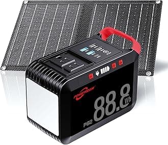 POWSTREAM 80W Solar Powered Generator with Panels 21W Included, 88.8Wh Lithium Battery Portable Power Station with AC Outlet 120W Peak Fast Charging 110V for Camping Outdoor Home Backup Backup RVs