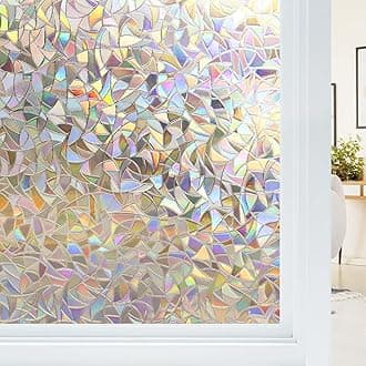 Haton Rainbow Window Film Window Stickers for Glass Privacy, Non-Adhesive Static Cling Removable Vinyl 3D Decorative Films Glass Coverings for Doors Anti-UV for Home Office 60x300cm