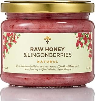 Earthbreath Raw Honey with Lingonberries 400g -100% Raw & Natural - Fresh Lingonberries – No Artificial Additives