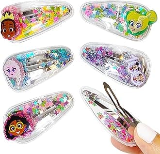 Disney 100 Hair Accessories For Girls, 6pc Cute Hair Clips with Favorite Disney Figures Character Charms, Magical Confetti Hair Clips for Kids, Ages 3+