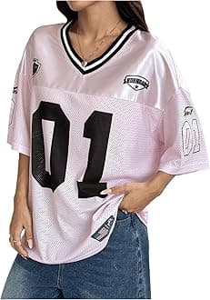 SOLY HUXJersey Shirts for Women Y2k Graphic Number Oversized Tees V Neck Half Sleeve Cute Soccer Streetwear T Shirt Tops