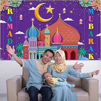 Boyiee Ramadan Mubarak Decorations Backdrop Banner Muslim Ramadan Kareem Background Eid Mubarak Sign Photo Booth Backdrop Background for Home Muslim Eid Al Fitr Party Supplies(Colorful)