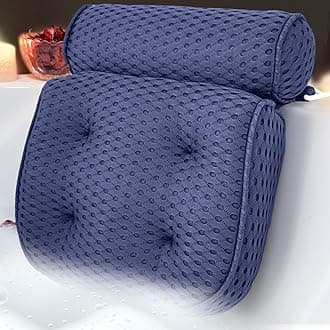 AEROiVi Luxury Bath Pillows for Tub，Bath Pillow Bathtub Pillows for Head and Neck Support Bath Cushion Made from Soft Spacer Mesh Material with Suction Cups (Dark Blue)