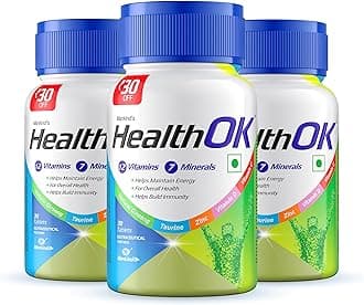 Health Ok Mankind's Multivitamin with Natural Ginseng & Taurine Power; Lemon Flavour, 100% Vegetarian (3 x 30 tablets)