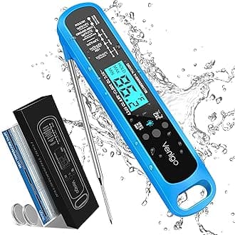 VenigoDigital Meat and Food Thermometer for Cooking and Grilling, Waterproof Instant-Read Cooking Thermometer, Kitchen Probe Thermometer for Baking, Roasting, Smoking, Deep Frying (Blue)