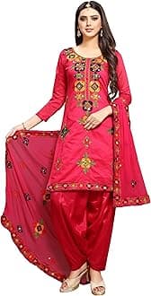 Ladies Salwar Embroidered Chanderi Cotton Costume & Mirror Unstitched