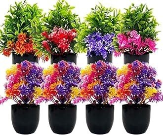 Dekorly Artificial Potted Plants, Artificial Plastic Eucalyptus Plants Small Indoor Potted Houseplants, Small Faux Plants for Home Decor Bathroom Office Farmhouse (Black-Roundpot)