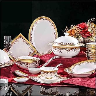 Dinnerware Sets - Luxury Gift Dishes Service Set, Ceramics Dinner Sets, 81 Pieces Bone China Dinnerware Set for Wedding Gifts Porcelain Cereal Bowl and Steak Plate