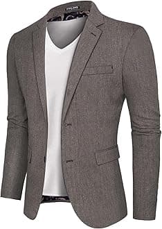 PaulJones Mens Two Button Blazer Casual Slim Fit Blazer Lightweight Fit Summer Suit Jackets S Coffee