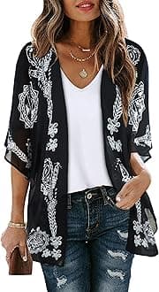 Women's Floral Print Puff Sleeve Kimono Cardigan Loose Cover Up Casual Blouse Tops 2026