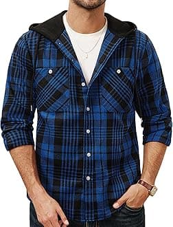 PJ PAUL JONESMen's Flannel Shirt Plaid Hoodie Casual Shirt Long Sleeve Lightweight Shirt Jackets