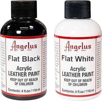 Angelus Brand Acrylic Leather Paint Waterproof 4oz - Flat Black & Flat White Duo