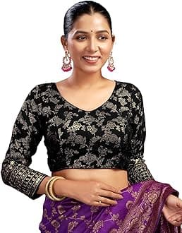SIRILReadymade Saree Blouse for Women | Silk Blend Sequence Embroidery 3/4 Sleeve Blouse | Stitched Padded Blouse