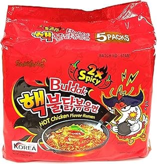 Ramen Korean 2X Hot Spicy Noodles, 140 Grams (Pack of 5)