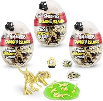 Smashers Dino Island Nano Egg (3 Pack) by ZURU with 6 Hidden Surprises, Mini and Dinosaur Toy, Prehistoric Discovery Slime More, Age 3+