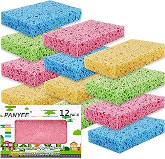 - Compressed Cellulose Kitchen Sponges 12Pack，Non-Scratch Biodegradable Natural Colorful Sponge Scrub for Dishes Cleaning,Funny DIY Sponge for Kids