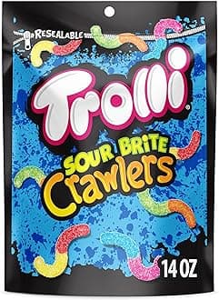 Trolli Sour Brite Crawlers, Candy, Cherry-Lemon, Strawberry-Grape & Orange-Lime, Sweet and Sour, Gummy Worms, 14 oz