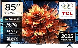 TCL 85Q6C Television 85 Inch Smart TV 4K QD-Mini LED Colorful Quantum Crystal HDR 10+ Gaming Google TV, 144Hz Native Refresh Rate, ONKYO 2.1 Hi-Fi, Dolby Atmos, AI Mode, Game Master (2025 Model)