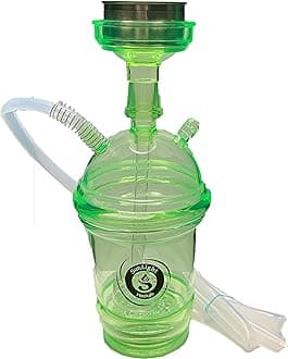 Portable Cup Hookah Bundle - LED Lights- Sunlight Travel Hookah for Beach/Car - Mini Hookah Set with hose and tongs - Hookah Set with Everything- Light Up Shisha - (Green)