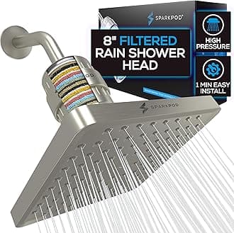 Luxury Filtered Shower Head Set 23 Stage Shower Filter - Reduces Chlorine and Heavy Metals - High Pressure Showerhead Filter (8" Square, Elegant Brushed NIckel)
