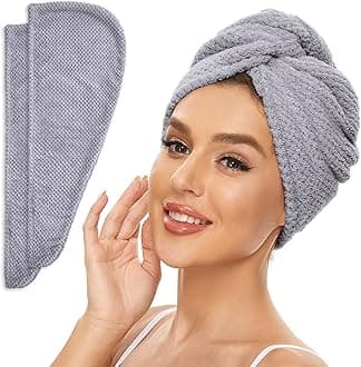 SimpleField 2 Pack Microfiber Hair Towel Wrap for Women, Anti Frizz Quick Drying Hair Turban for All Hair Style, Absorbent and Lightweight (Grey)