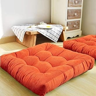 HIGOGOGO Floor Pillow, Square Meditation Pillow for Seating on Floor Solid Thick Tufted Seat Cushion Meditation Cushion for Yoga Living Room Sofa Balcony Outdoor, Orange, 50x50 cm