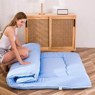 MAXYOYO Japanese Floor Mattress Futon Mattress, Thicken Sleeping Pad Foldable Roll Up Floor Futon for Adults Tatami Mat Dormitory Bed Lounger, Dusty Blue, Full Size