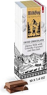 Milkboy Swiss Chocolates Milk Chocolates - Premium Alpine Milk Chocolate Bars with Crunchy Caramel & Sea Salt - Made in Switzerland - GMO Free - Each 1.4 oz - 10 Pack