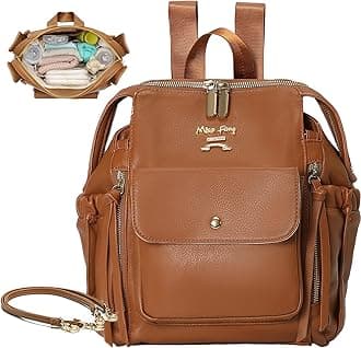 miss fong Leather Mini Diaper Bag Backpack, Small Mini Backpack Purse for Women