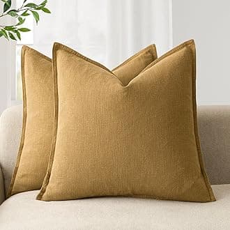 Foindtower Pack of 2, Decorative Linen Soild Throw Pillow Covers Soft Accent Cushion Case Boho Farmhouse Pillowcase for Chair Couch Sofa Bedroom Living Room Home Decor 26 x 26 Inch Honey Mustard