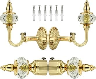 NATURAL Heavy Duty Aluminum Royal Luxury Design Curtain Bracket/Finial and Curtain Support with Screw/Wallplug for Window & Door Curtain Fittings Suitable Upto 1 Inch Pipe. (2 Set, Gold)