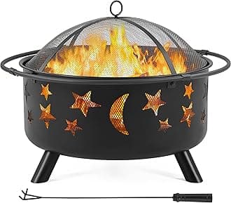 Yaheetech Fire Pit 30in Fire Pits for Outside Wood Burning Outdoor Fireplace with Spark Screen, Poker for Bonfire Patio Backyard Garden Picnic