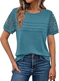 AUTOMET Women's Short Sleeve Shirts Dressy Lace Summer Tops 2026 Spring Trendy Casual T-Shirts Cute Work Outfits Blouses