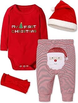 Baby Girl Boy Christmas Outfit My First Christmas Baby Boy Infant New Year 4 Pcs Set, Christmas 1, Newborn