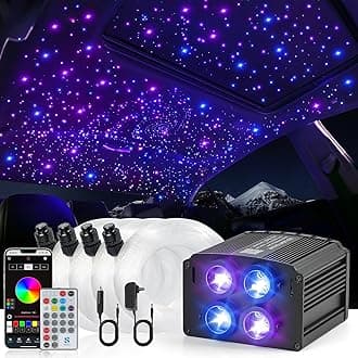 4 Colors 32W Twinkle Starlight Headliner Kit for Car Home with APP&RF Remote,RGBW 1100pcs*0.03in*13.1ft Cables Fiber Optic Star Sky Roof Lights,4 Port Engine Sound Activated Car Ceiling Star Lights
