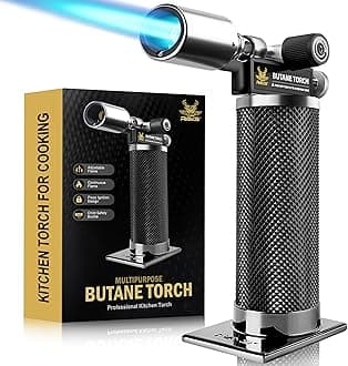 Butane Torch, Kitchen Torch Lighters Butane Refillable With Safety Lock Rotating Angles Adjustable Flame, Creme Brulee Torch for Desserts and Baking, Blow Torch for Cooking (Butane Gas Not Included)