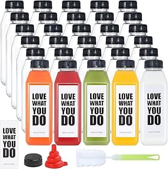 Fhxtcygj Juice Container with Lids, 16oz Plastic Bottles with Caps, 30pcs Empty Plastic Juice Bottles Reusable Clear Bulk Beverage Containers with Tamper Evident Cap for Milk, Smoothie, Drinks