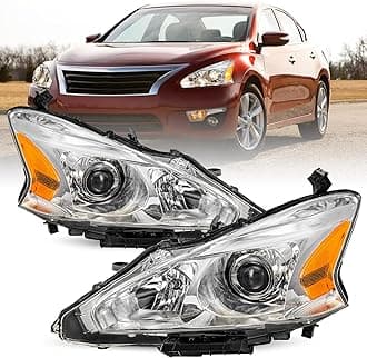 Headlight Assembly Compatible with 2013 2014 2015 Nissan Altima 4-Door Sedan Halogen Replacement 13 14 15 Altima 4Dr Headlamps Chrome Housing Amber Reflector Driver & Passenger Side