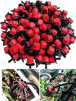 RUQIWEMI Garden Irrigation Misting Micro Flow Dripper Drip Head 1/4 inch Adjustable Sprayer Nozzles Suits Garden Water Cooling Spray Sprinkler Nozzle Suit Drip Irrigation (100pcs Drip Head)