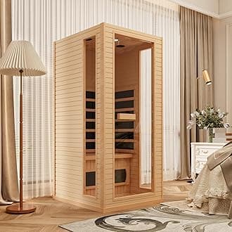 1 Person Infrared Sauna, Full Spectrum Roomy Sauna for Home, Indoor Dry Sauna with Rapid Heating 4 Carbon Panels&1 Carbon Tube, Bluetooth and 7 Color Therapy Lights, 110V