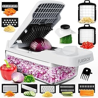 Fullstar Vegetable Chopper & Mandoline Slicer for Kitchen - Food Chopper with Container, Cheese Grater, Home Essentials & Kitchen Gadgets (9 in 1, White)