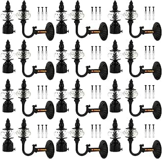 NATURAL Heavy Duty Aluminum Royal Luxury Design Curtain Bracket/Finial and Curtain Support with Screw/Wallplug for Window & Door Curtain Fittings Suitable Upto 1 Inch Pipe. (12 Set, Black MATT)
