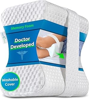 Sports Medica Knee Pillow - Washable Cover Memory Foam Leg Pillow for Sleeping on Side - Doctor Developed eHandbook - Sleeping on Back - Hip Support and Alignment, Pain Relief - Side Sleeper cushion