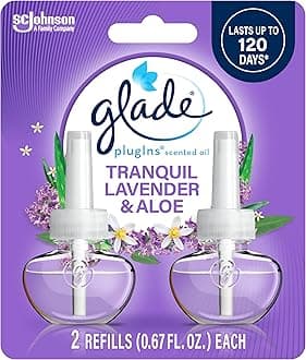 Glade PlugIns Refills Air Freshener, Scented and Essential Oils for Home and Bathroom, Tranquil Lavender & Aloe, 1.34 Fl Oz, 2 Count